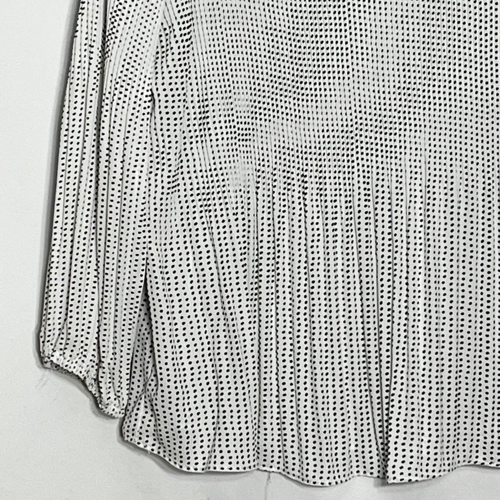 Adrianna Papell Women Pleated Georgette Blouse Polka Dot White Black L NWT - Picture 4 of 10